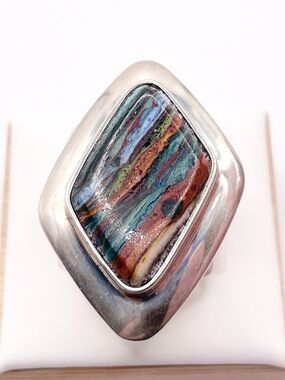 Size 7.5 Jay King Multicolor Striped Stone Sterling Silver Ring